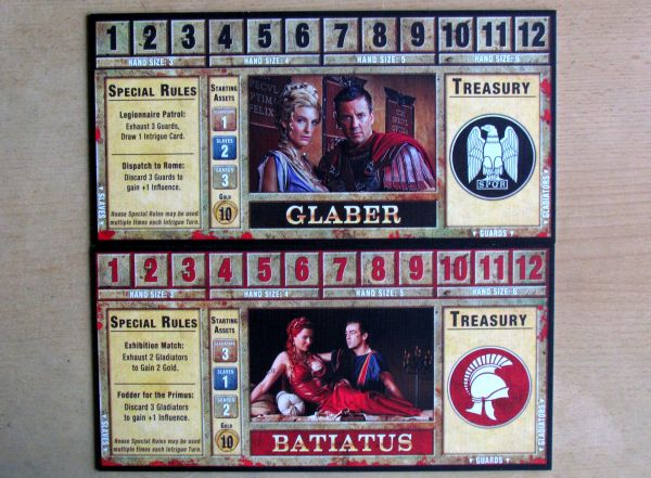 Spartacus: A Game of Blood and Treachery - hráčské desky